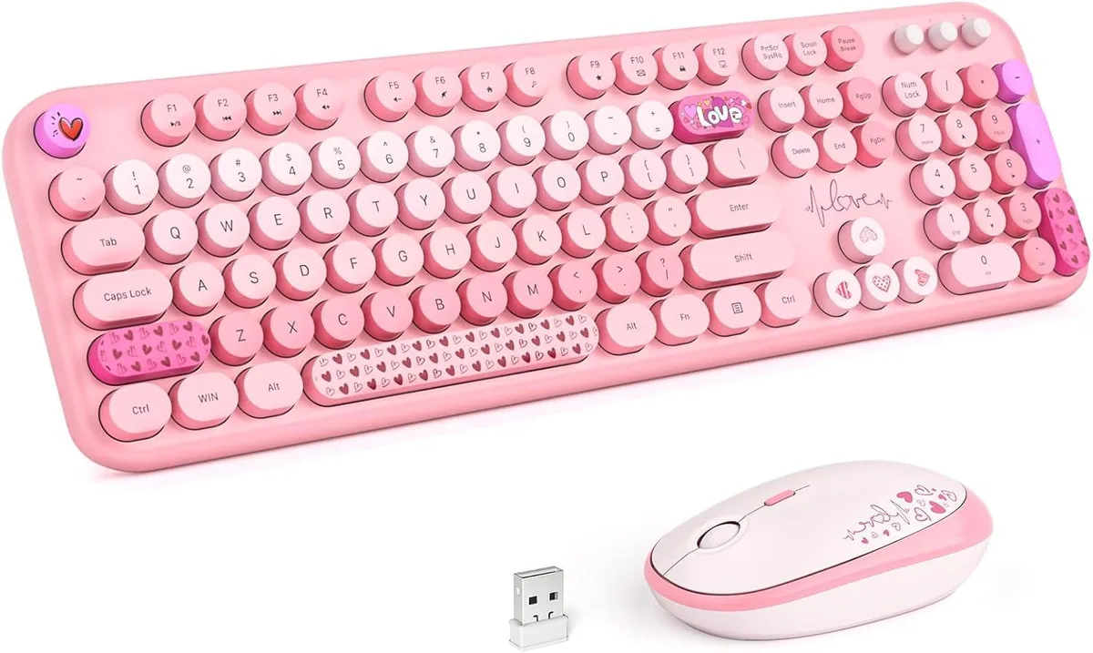 TUKO TUKO Wireless Gaming Keyboard and Mouse Combo Pink Heart — product photo