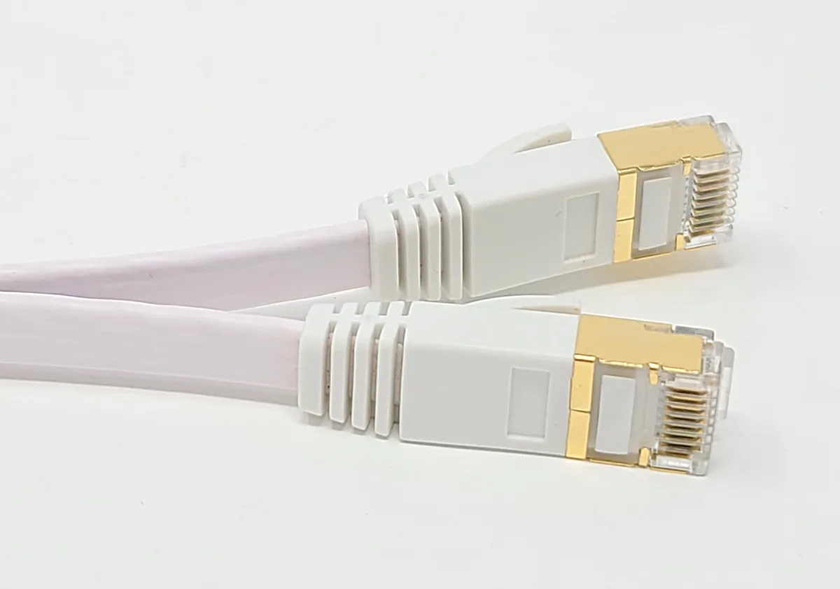 Micro Connectors Micro Connectors Cat7 Shielded Flat Patch Cable 75 ft White with 20 Clips — product photo