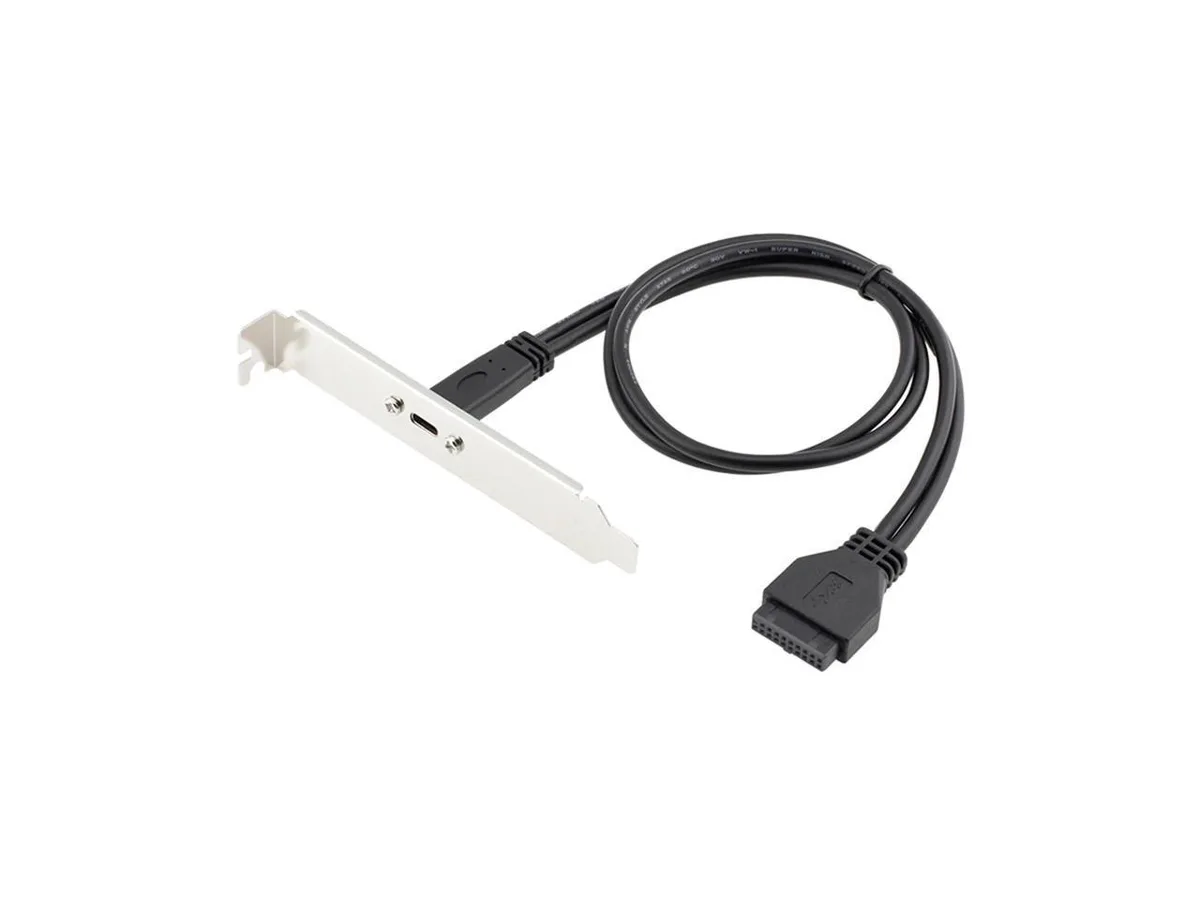 A 50 cm cable with a 20 pin header and USB C connector plus a PCIe bracket
