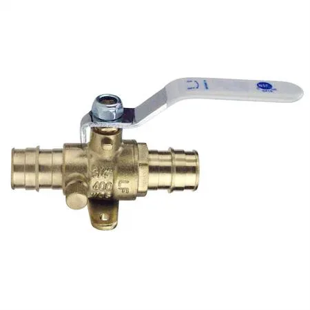 Brass PEX-A barb ball valve with drain and mounting pad