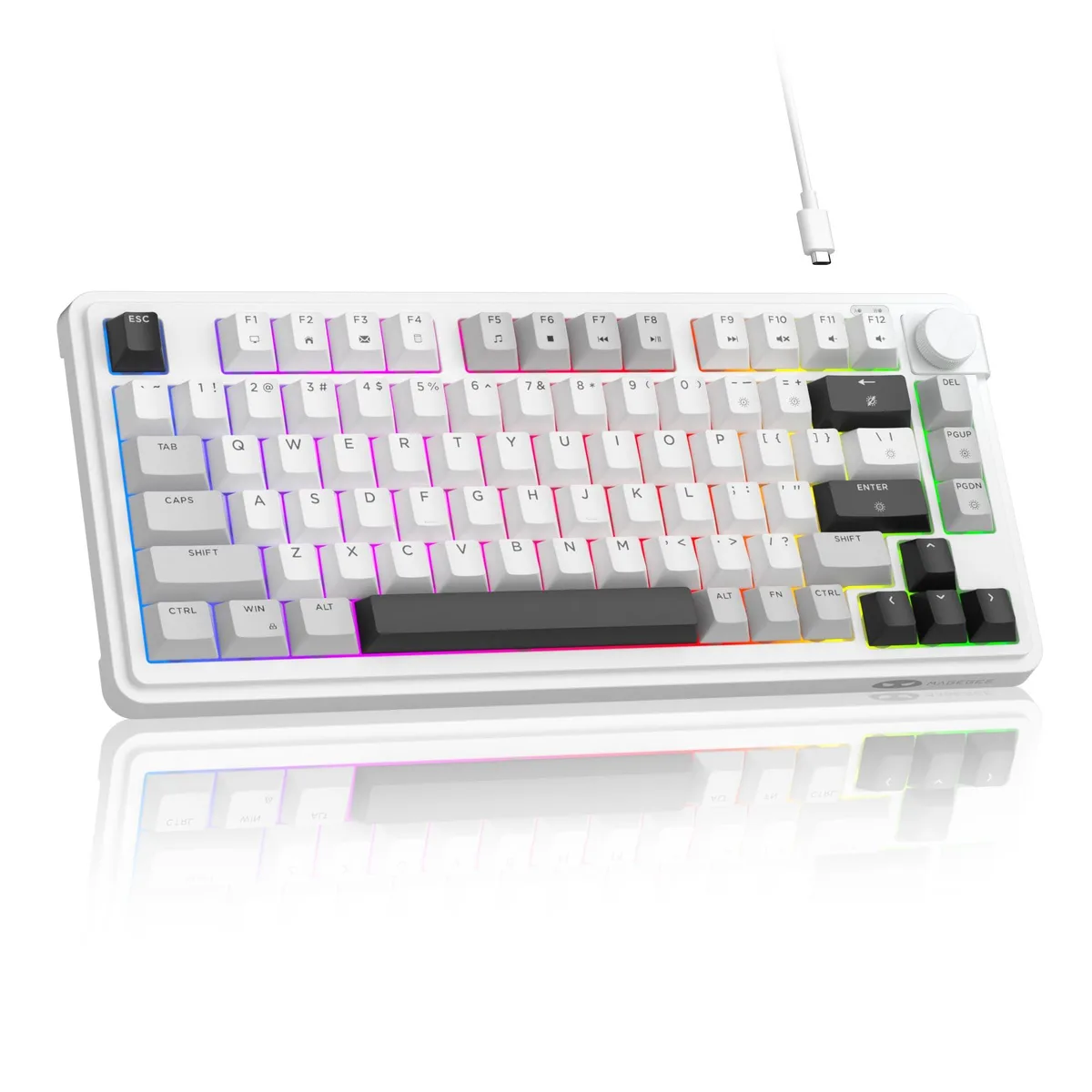  Magegee 80% Gaming Keyboard White 80 Keys 19-Key Rollover Volume Knob RGB Wired — product photo