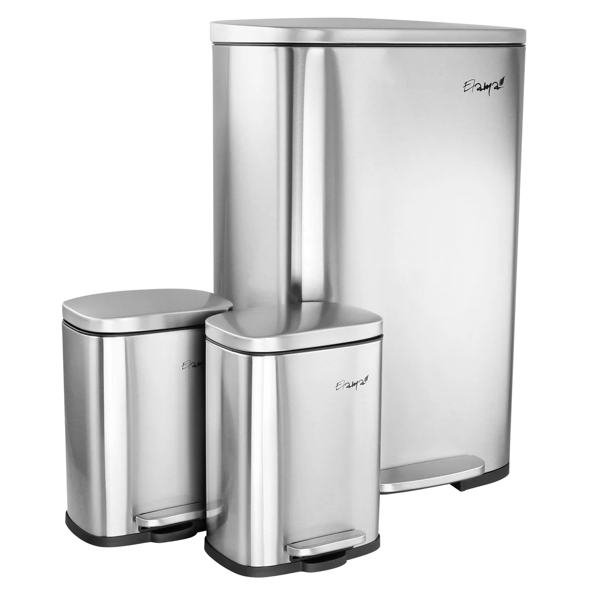 Elama Elama 510120122M 3 Piece 50L 5L 5L Stainless Steel Step Trash Bin Organization — product photo