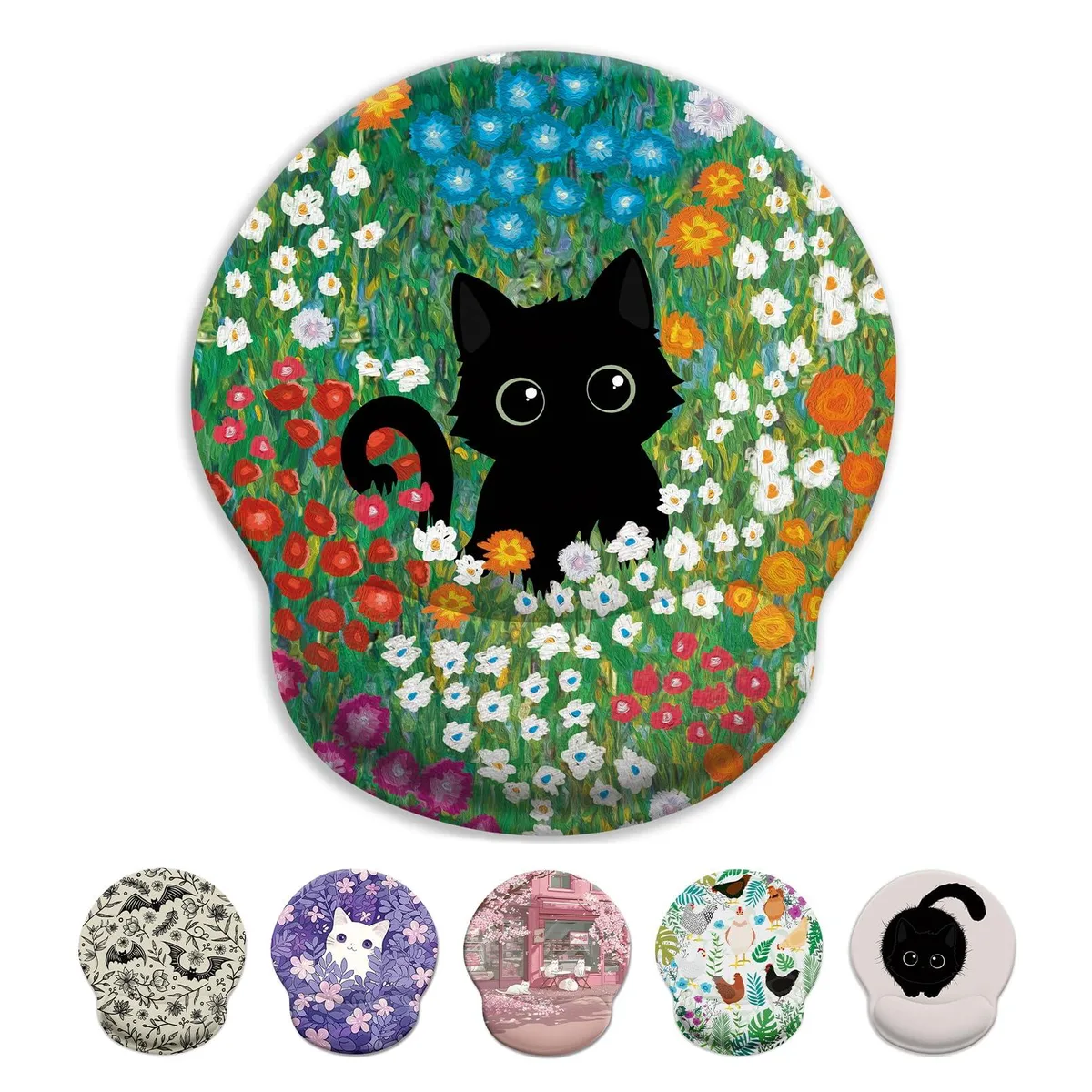 KEHIPI KEHIPI J-MOUA020 Cute Flower Cat mouse pad 9.8x8.6 in 7mm 20mm wrist rest — product photo