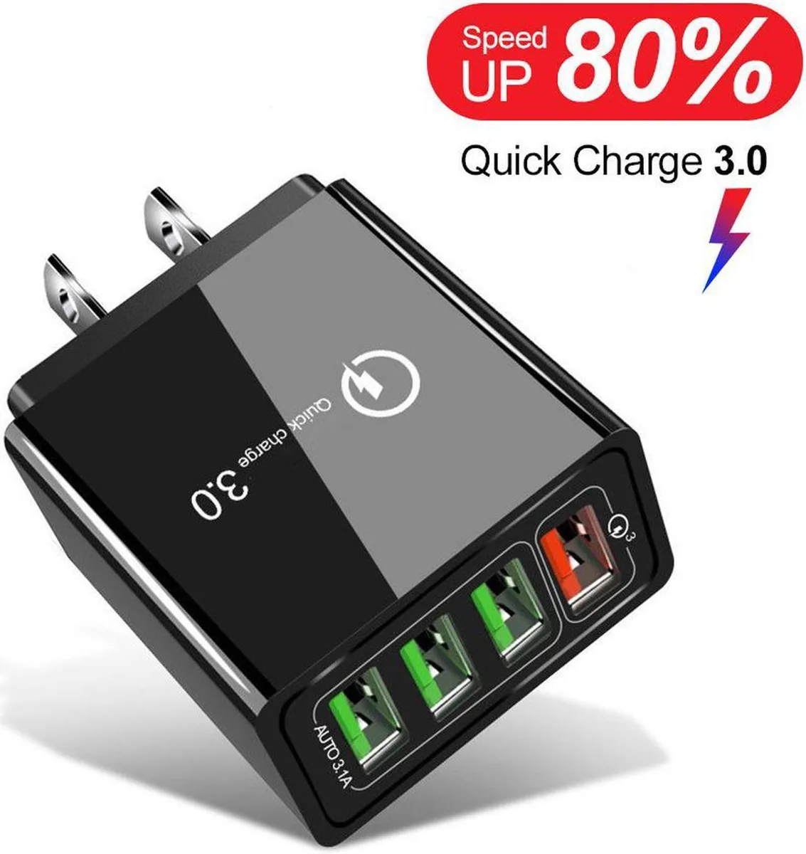 Aomoproing Aomoproing 4-Port USB Wall Charger 48W QC 3.0 Black — product photo
