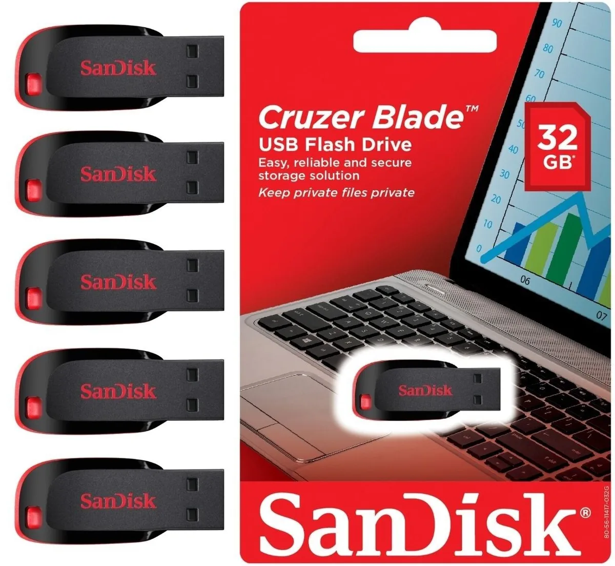 SanDisk SanDisk Cruzer Blade 32GB USB 2.0 flash drive 5-pack — product photo