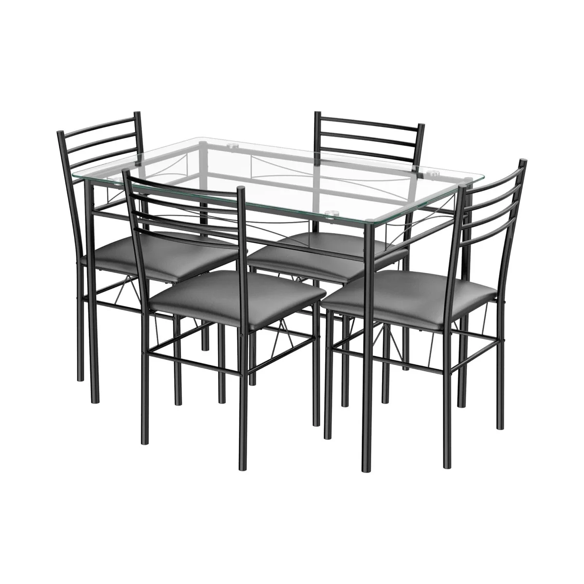 SlickBlue SlickBlue 5-Piece Dining Set Black Tempered Glass Table 42" 4 Chairs 34"H — product photo