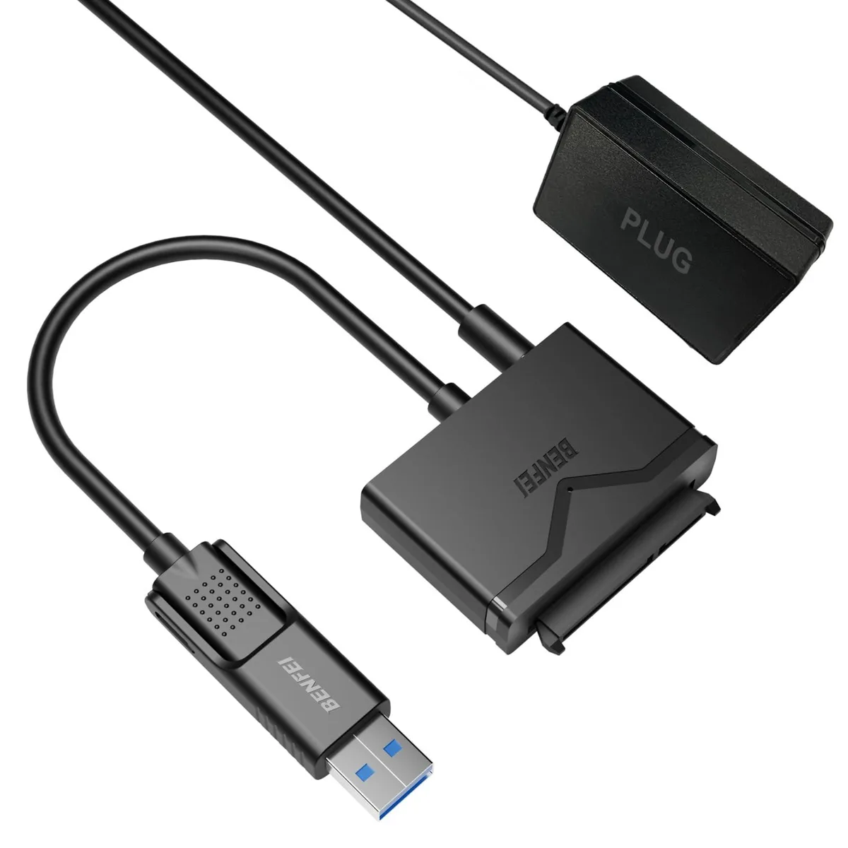  Benfei 000221black USB 3.0 to SATA adapter .5 m with 12 V 2 A power supply — product photo