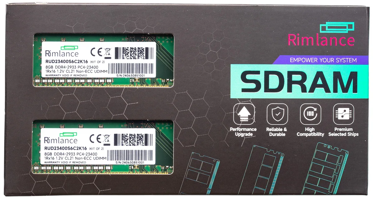 RIMLANCE RIMLANCE RUD23400S6C2K16 16GB (2x8GB) DDR4 2933 CL21 desktop RAM — product photo
