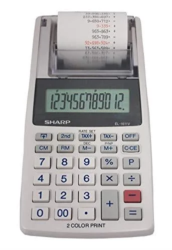 Sharp EL1611V printing calculator with large 12-digit LCD display and two-colour printer