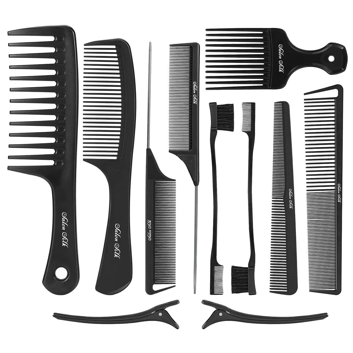 Eleven-piece comb set in black ABS and carbon fibre