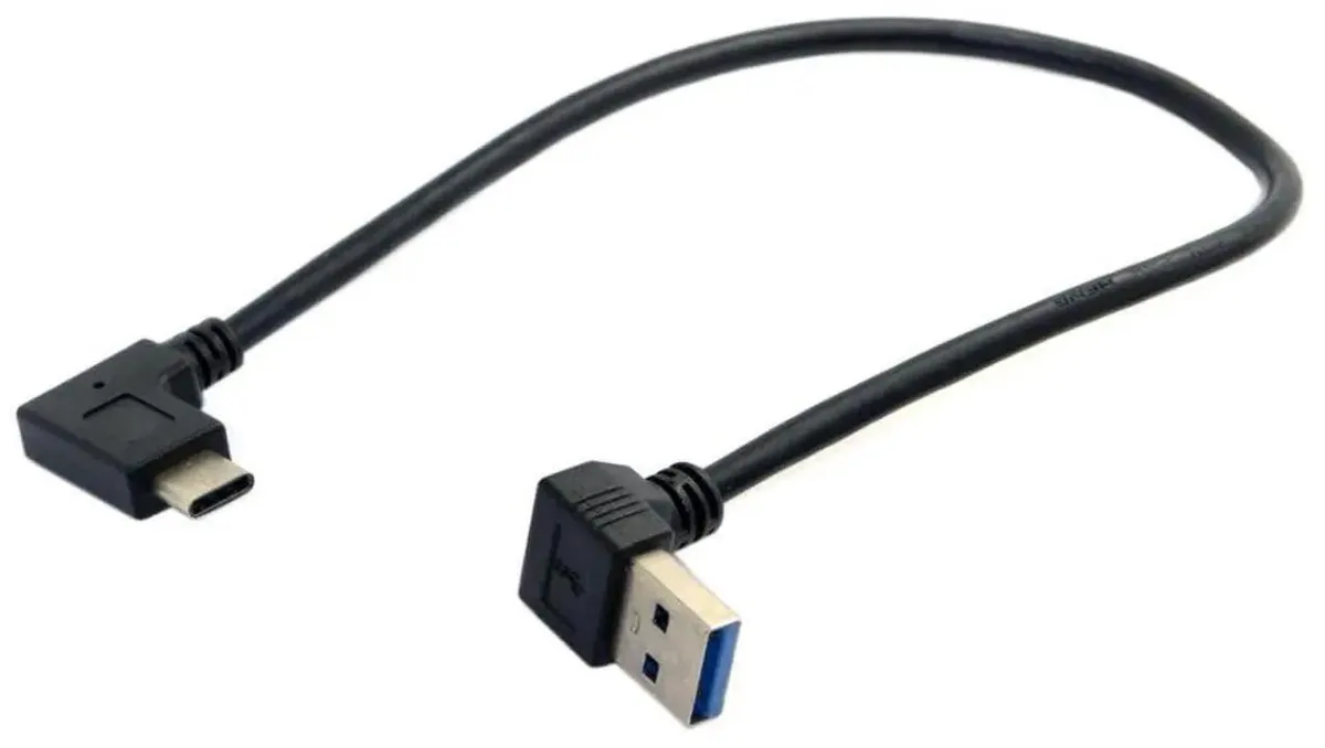 Short 30cm cable with 90 degree down angled USB 3.0 to USB-C connectors