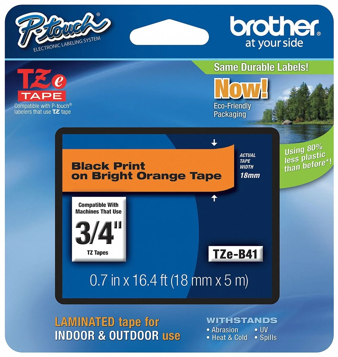 Brother Brother TZeB41 Label Tape Cartridge Black/Fluorescent Orange — product photo