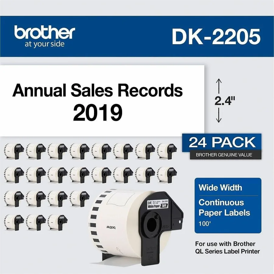 Brother Brother DK220524PK 2.4" x 100 ft White 24 Rolls pos accessory — product photo
