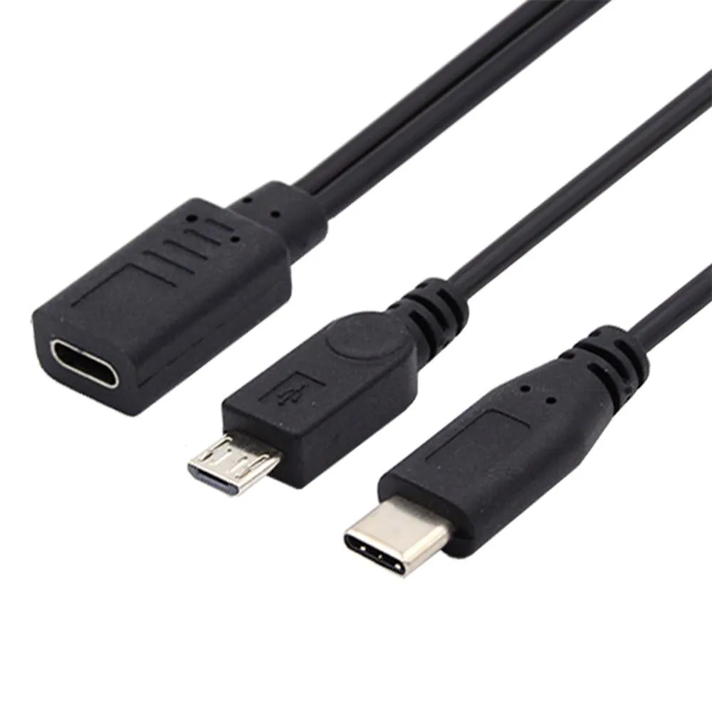 Fervit Fervit USB-C Female to USB-C &amp; Micro USB Male Splitter Cable 30cm 32AWG USB 3.1 — product photo