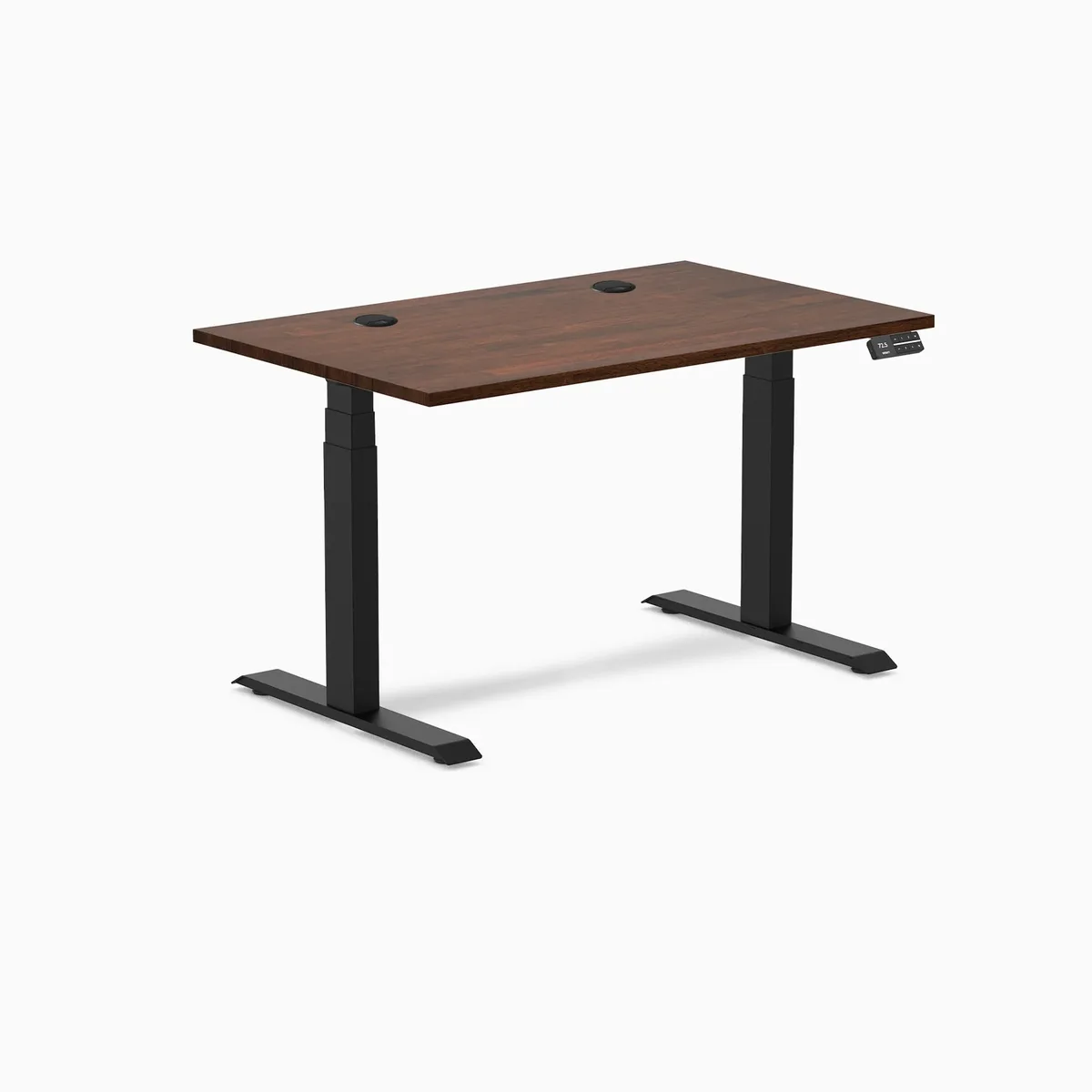 Desky Desky Dual Rubberwood Sit Stand Desk Red Walnut 48 x 30 inches Grommets Matte Black office furniture — product photo