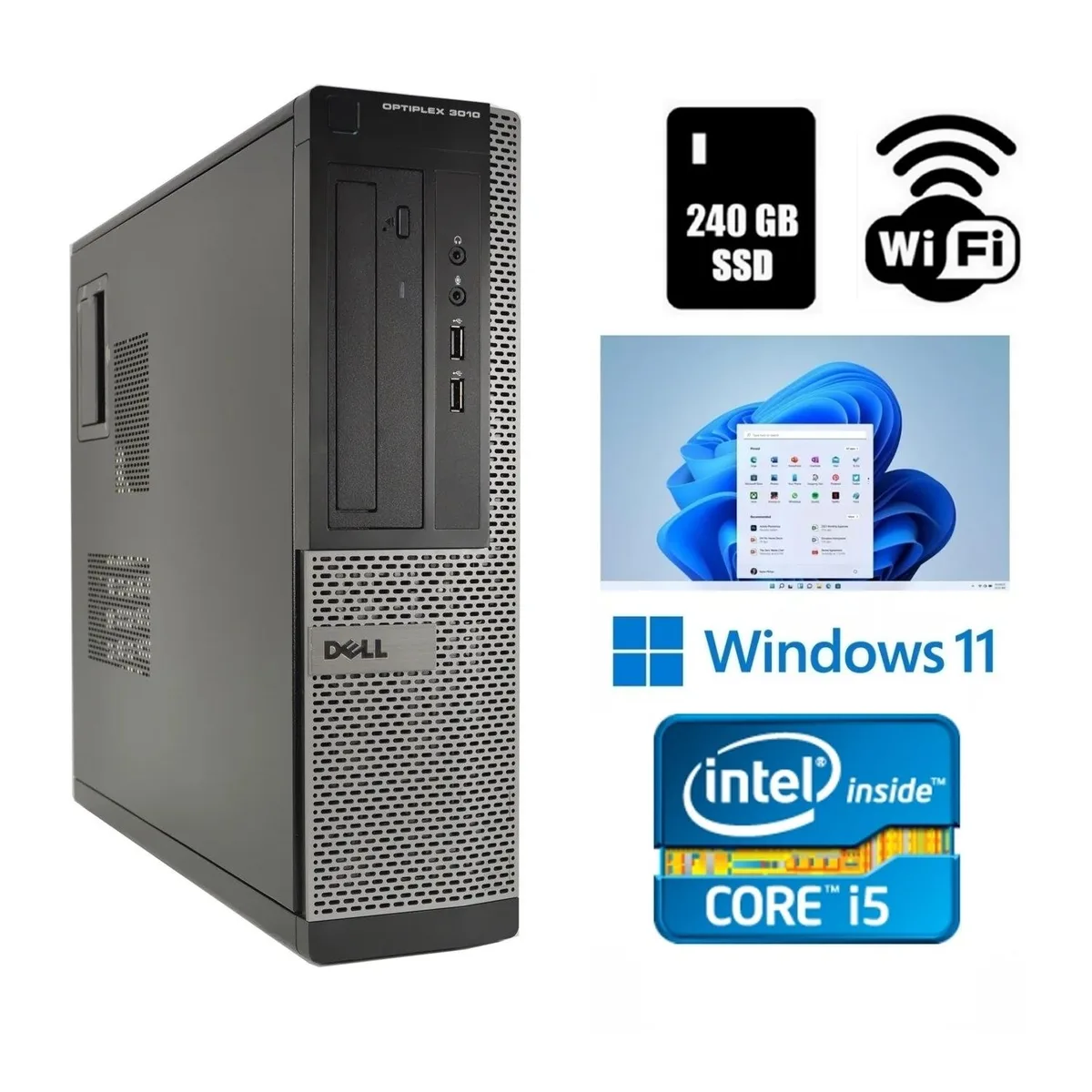 DELL DELL OptiPlex 3010 DT Core i5 3.30 GHz 16GB DDR3 240GB SSD Wi-Fi Windows 11 Pro desktop PC — product photo