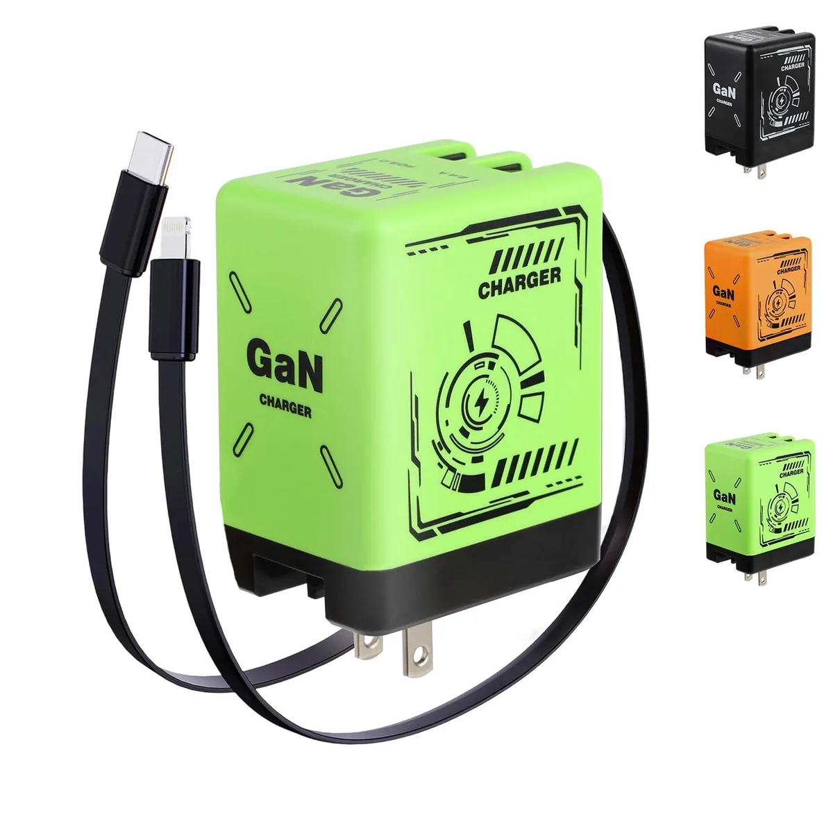 No Sew No Sew 45W Retractable Charger with Lightning and Type-C Cables Green — product photo