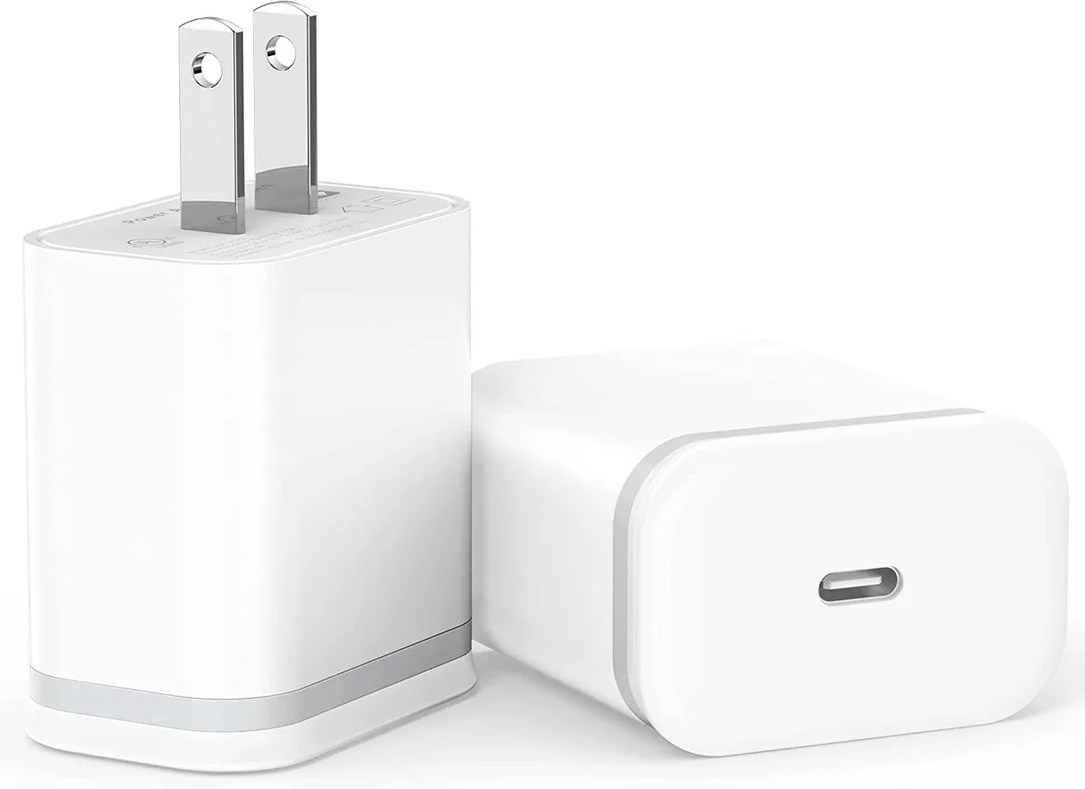 Two compact white USB-C wall chargers side by side
