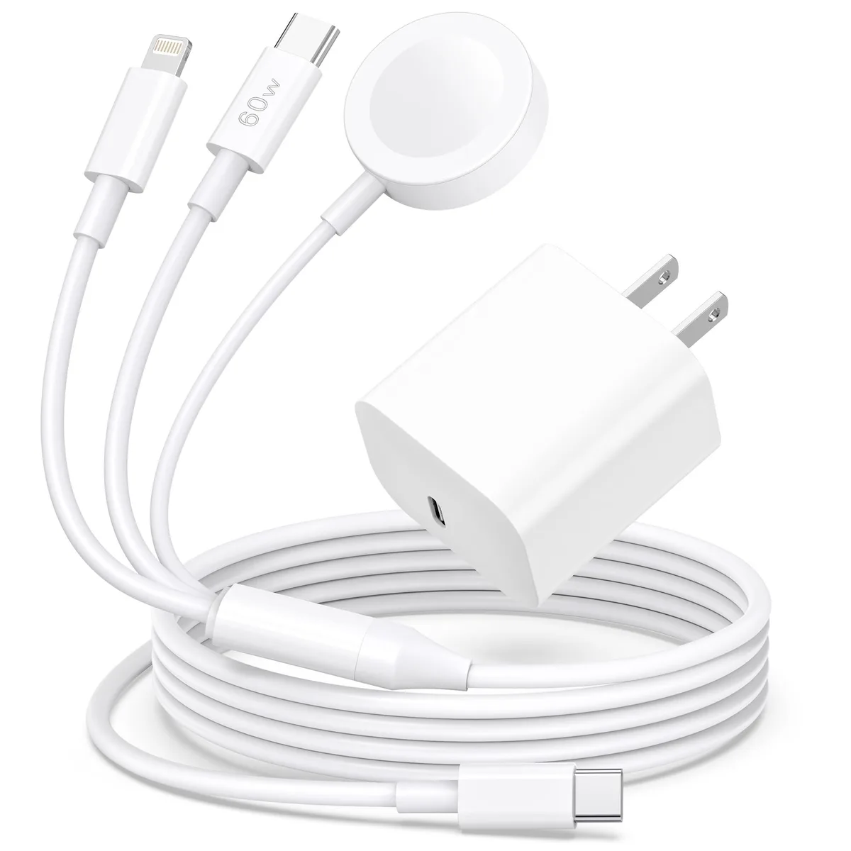  GGFim Samsung Gala 3in1+30W Charger White 6ft USB-C Lightning Watch 60W 27W 2.5W 480Mbps 20000+ bends — product photo