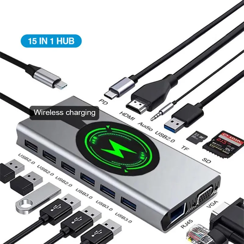 ESTONE ESTONE BXS15IN1 15-in-1 USB-C Docking Station Wireless Charging Silver — product photo