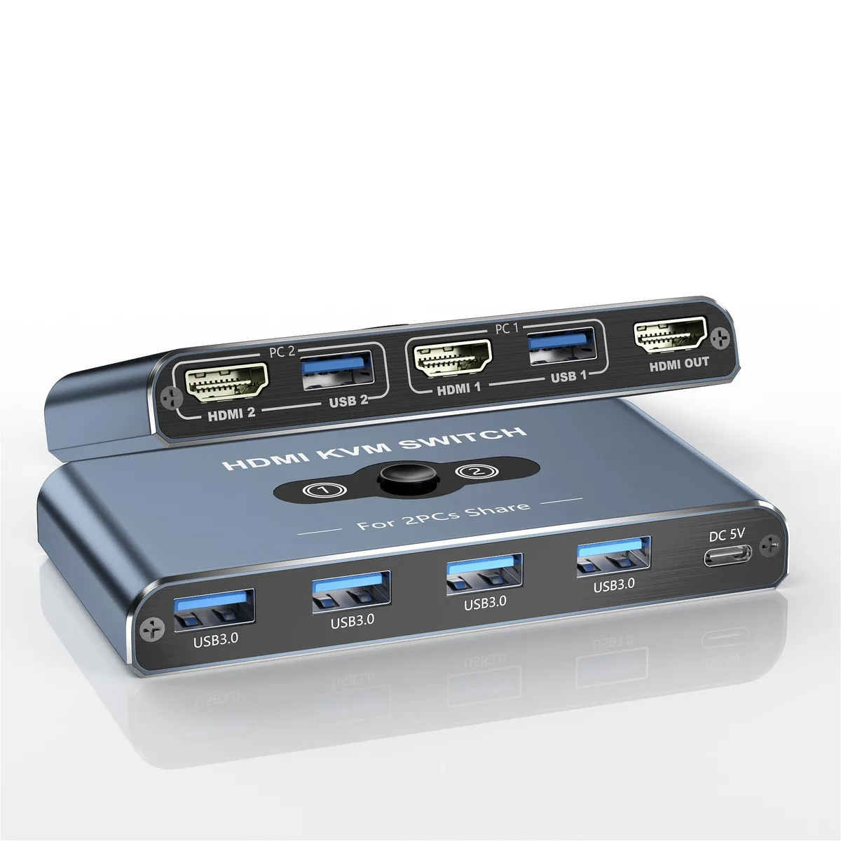 BUCIER BUCIER Dual HDMI KVM Switch HA-417-Grey1 4K@60Hz 4 USB 3.0 Grey — product photo