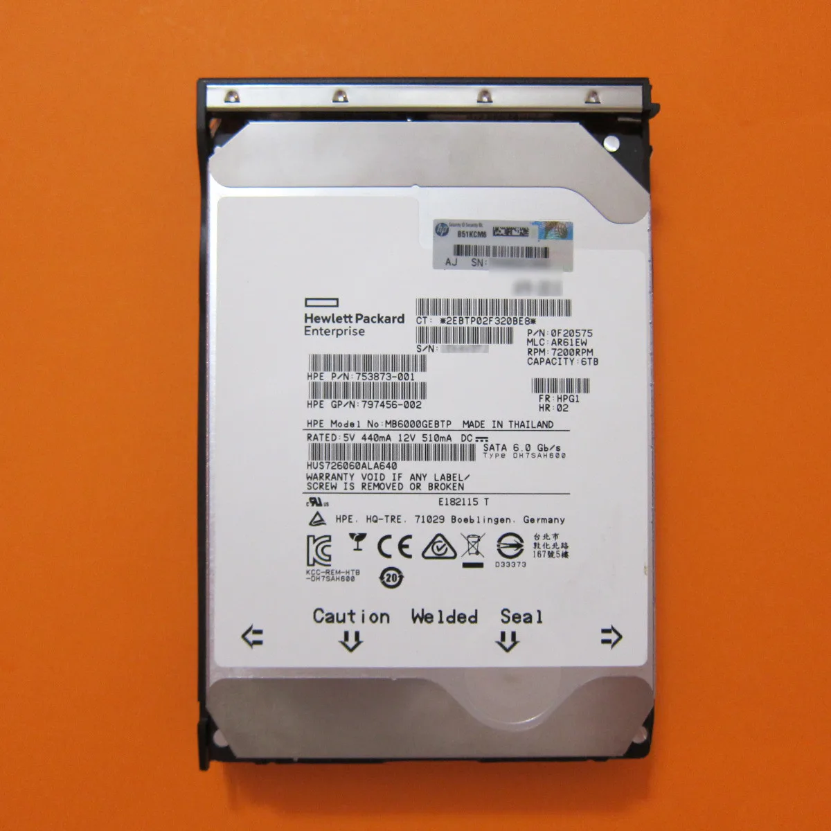 HPE HPE MB6000GEBTP 6TB 7.2K SATA 6.0Gb/s 3.5" internal hard drive — product photo