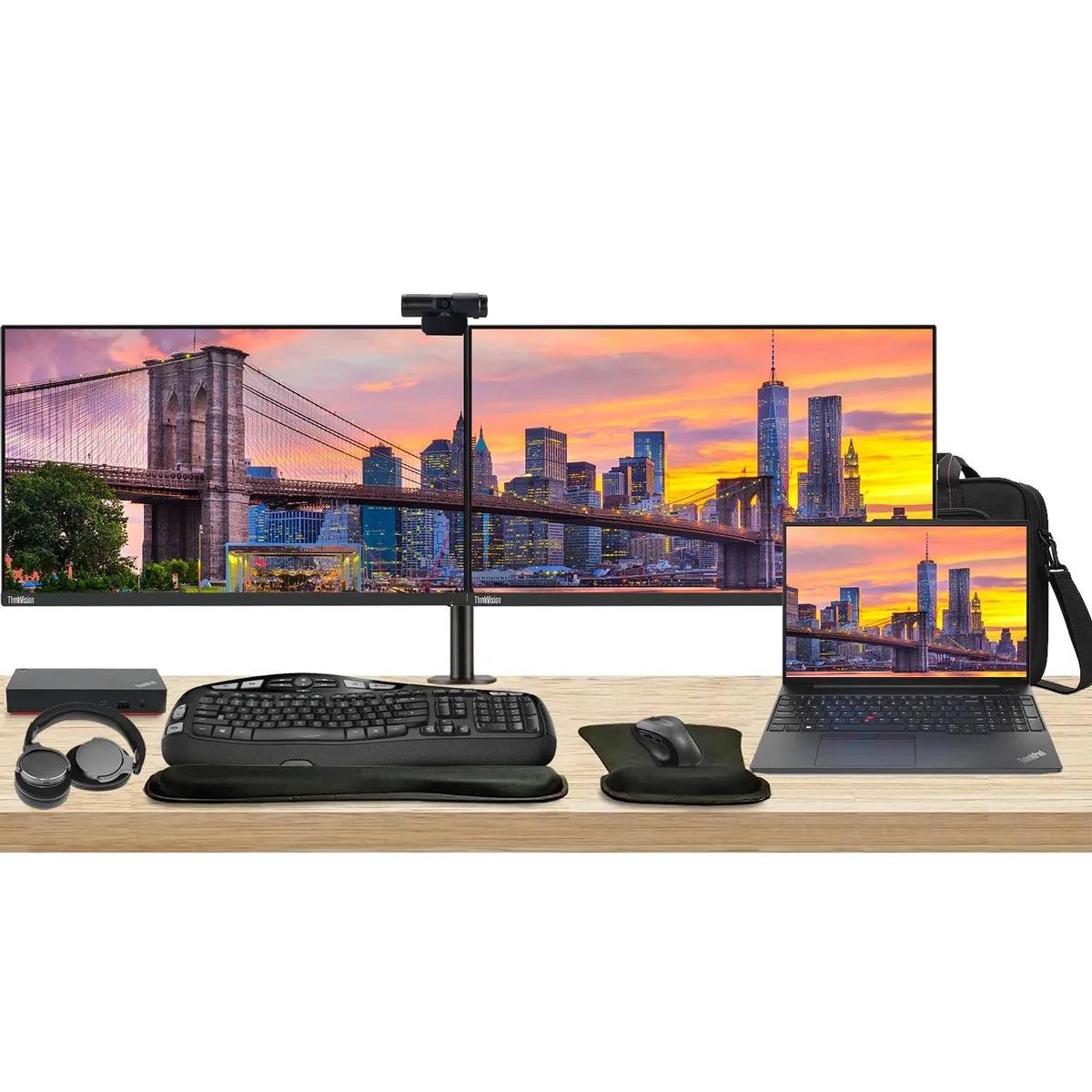 Lenovo Lenovo E16 16" Ryzen 5 7530U 8GB 256GB SSD + 2×ThinkVision T27i 27" Dock Kit — product photo