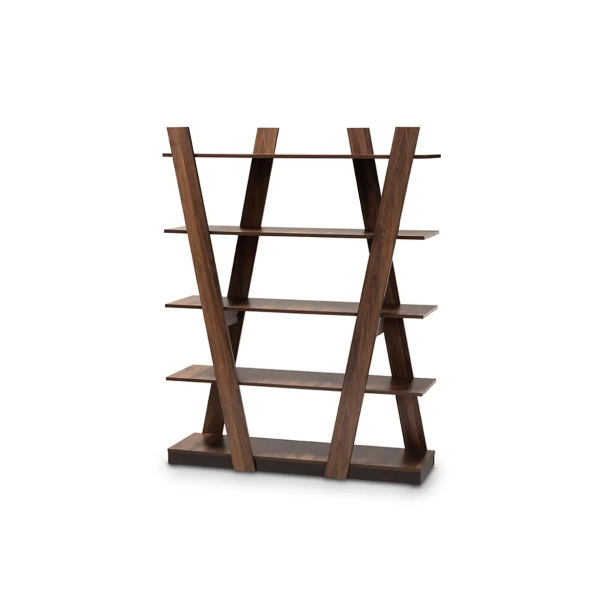 Baxton Studio Baxton Studio Michio 5-Tier Walnut Brown Geometric Decorative Shelving — product photo