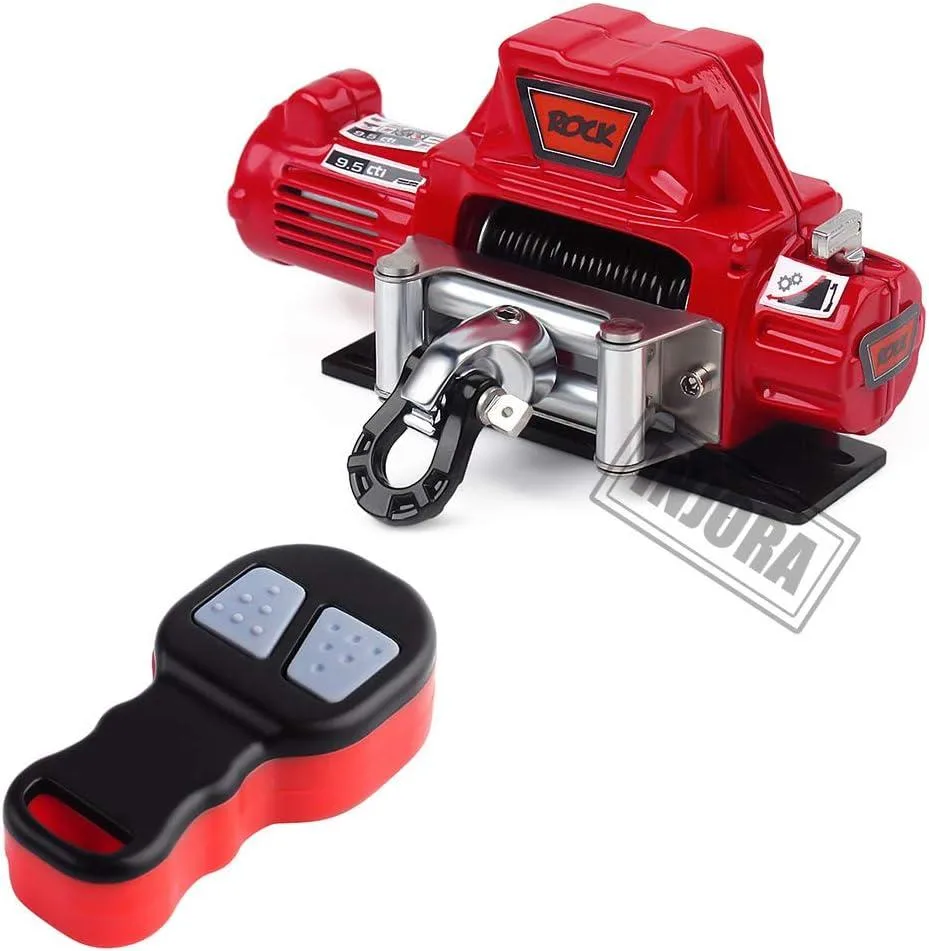 Red metal automatic winch with wireless remote for 1:10 RC crawler