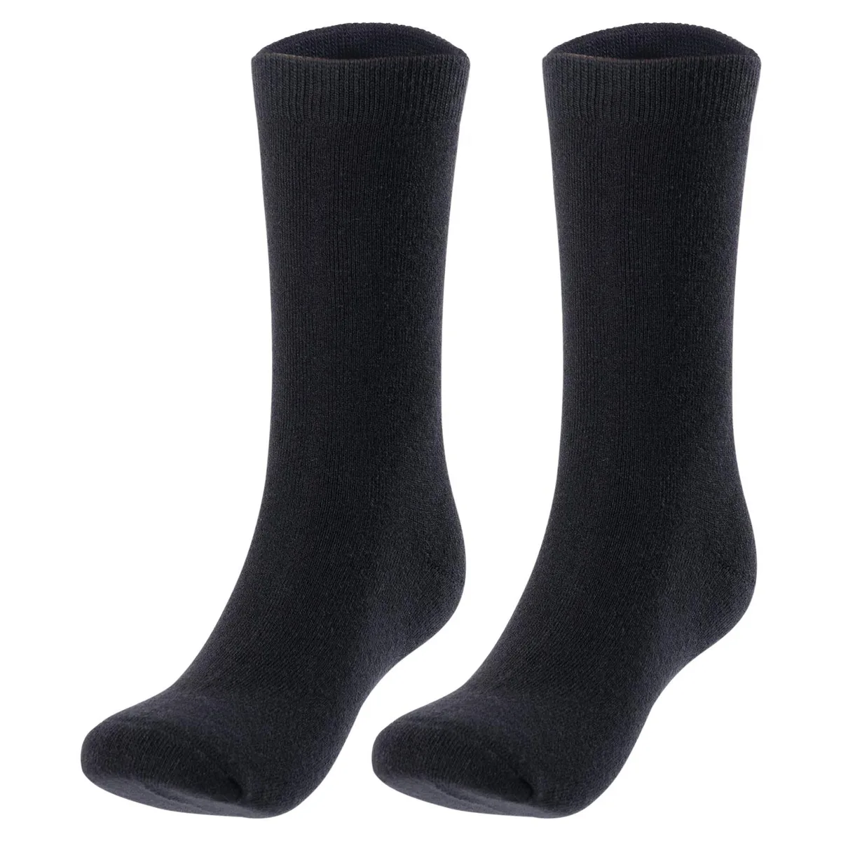 Two pairs of black wool crew socks folded together