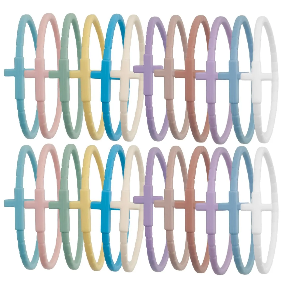24 Silicone Cross Bracelets Multicolor 12 Colors — product photo