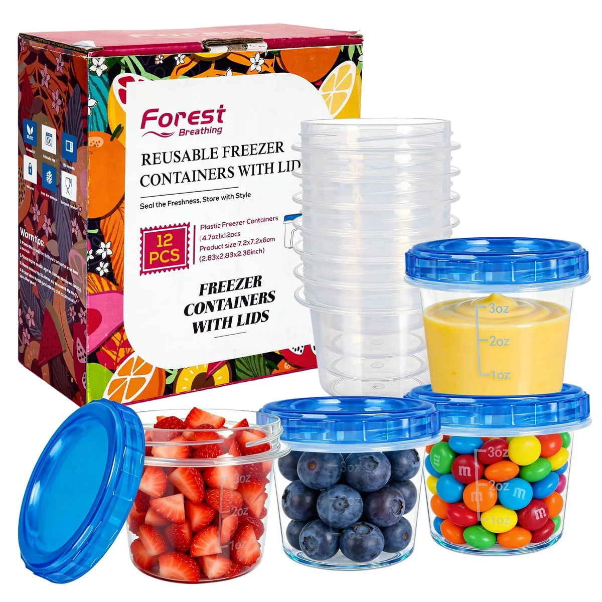 Twelve red translucent 4.7 oz twist-top containers stacked together