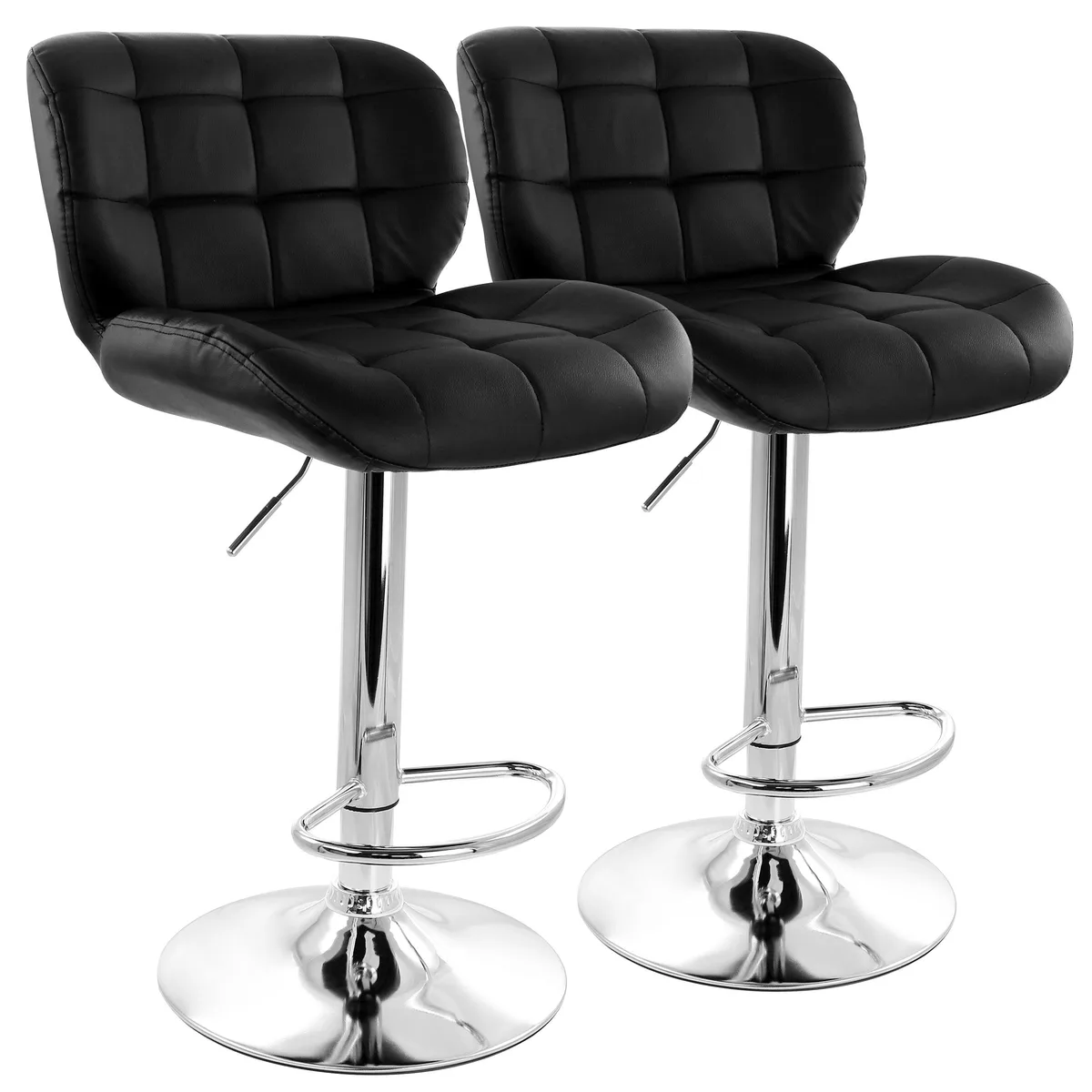 Elama Elama 2 Piece Adjustable Faux Leather Tufted Barstool Black Chrome Base — product photo