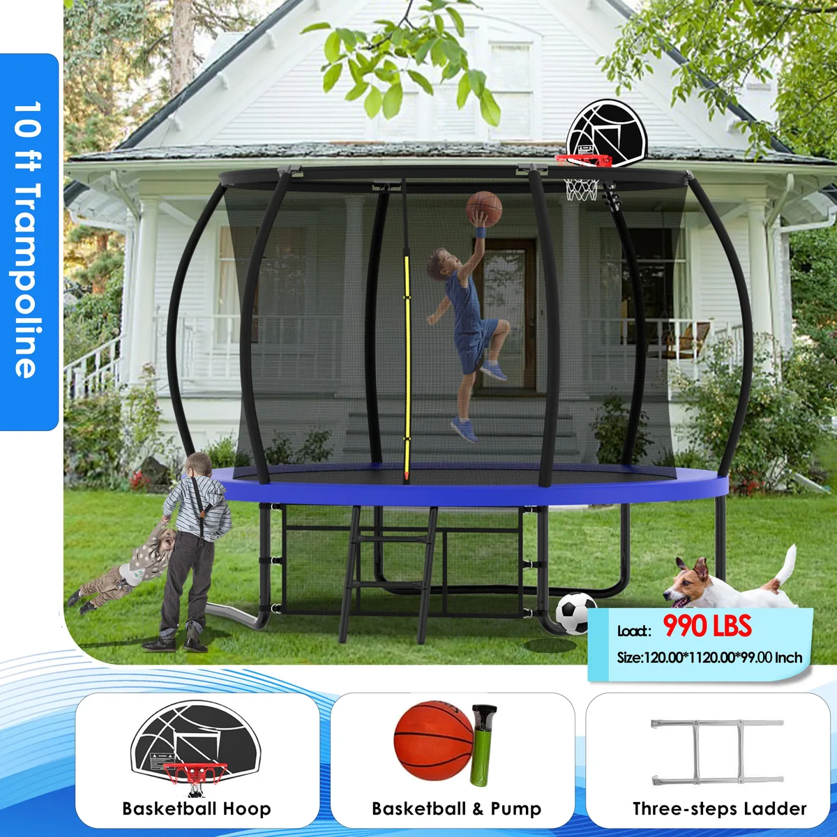 MERSCO MERSCO 10FT Trampoline With Basketball Hoop Blue — product photo