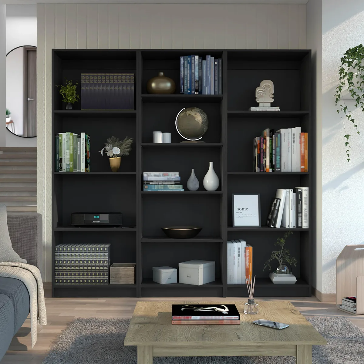 FM FURNITURE FM FURNITURE Pinedale 3 Piece Set 2 Sutton + 4 Shelves Bookcase Black — product photo
