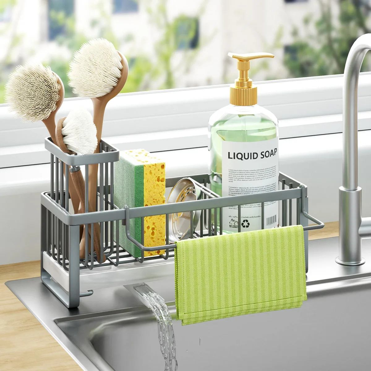  HapiRm Sponge Holder Sink Caddy Grey 304 Stainless Steel 9.25x4.13x5.12 in — product photo