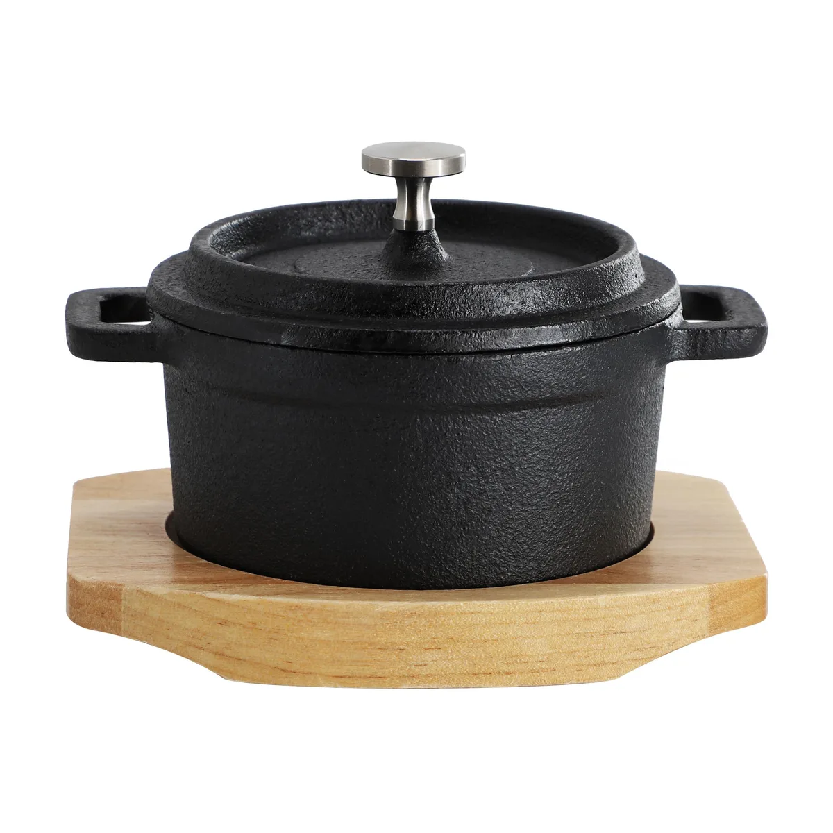 MegaChef MegaChef 510122091M 8oz Cast Iron Mini Dutch Oven with Birch Tray — product photo