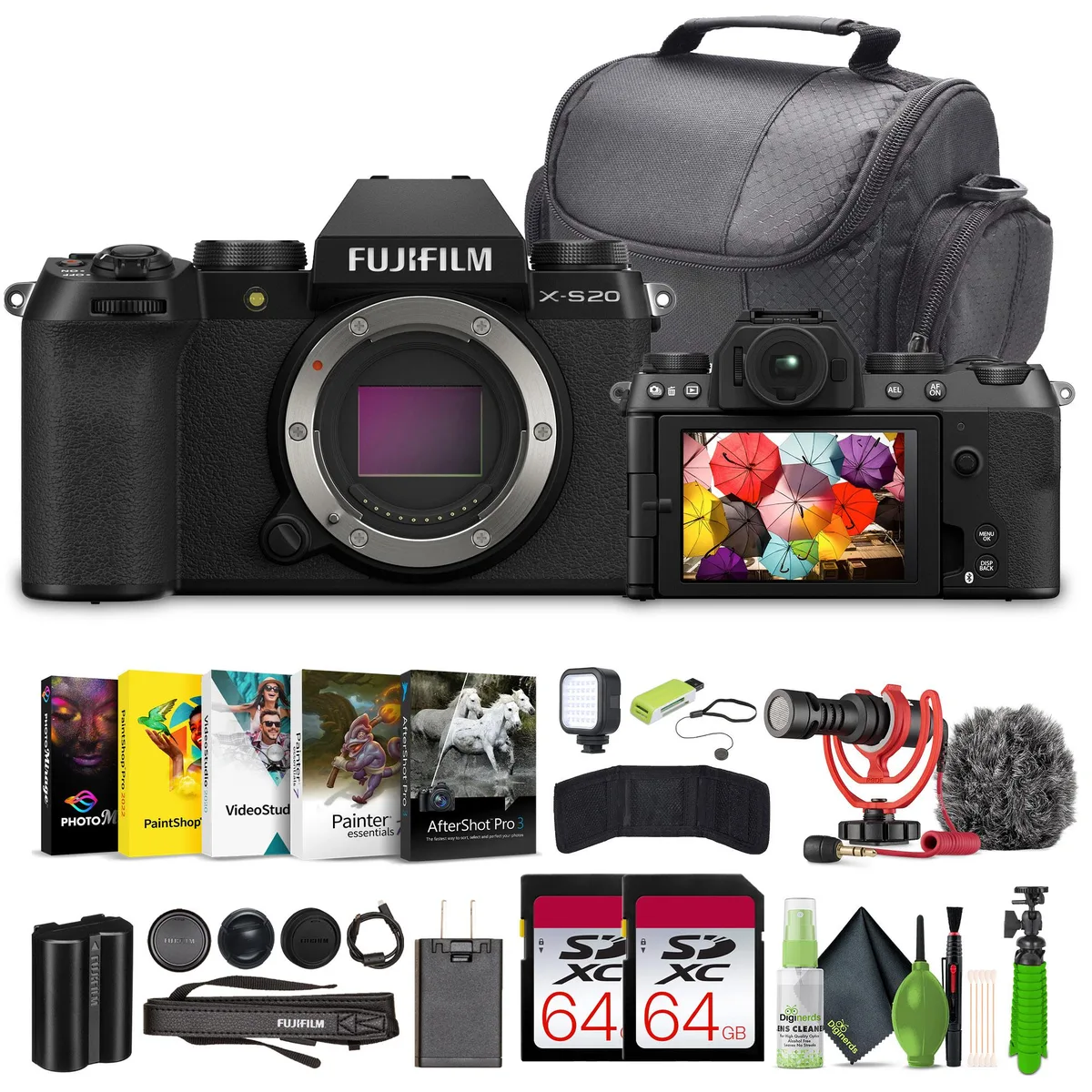 FUJIFILM FUJIFILM X-S20 Professional Compact Mirrorless Camera Body Bundle Black — product photo