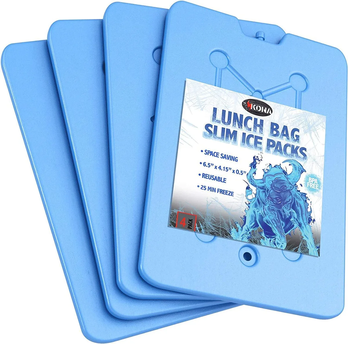 Four red silicone ice packs, slim rectangular shape