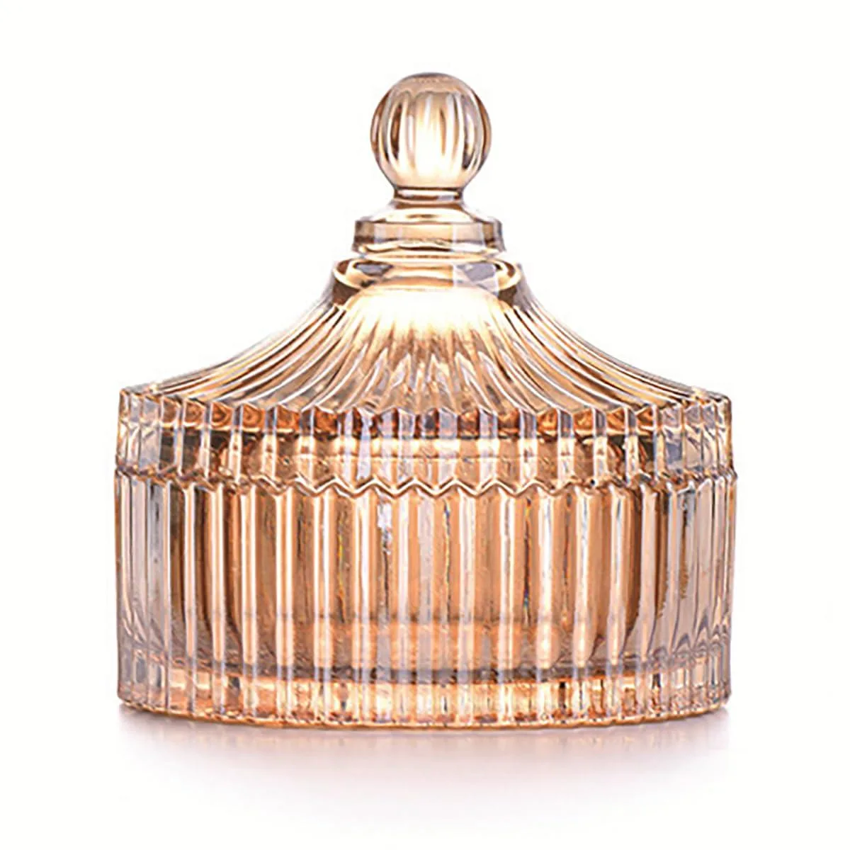 Amber glass jar with diamond-patterned sides and lid, 3.4 inches wide