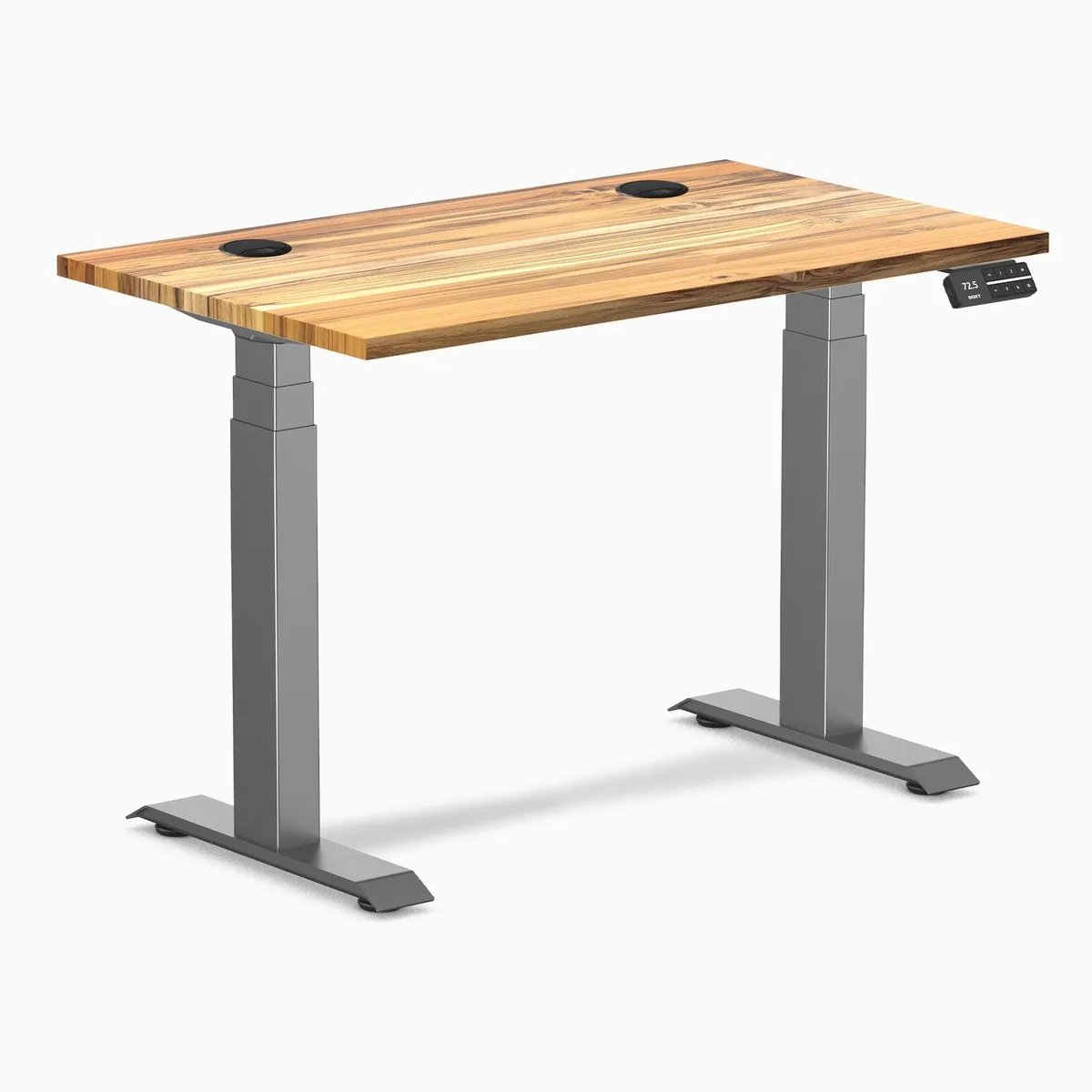 Desky Desky Dual Mini Hardwood Sit Stand Desk Teak Space Gray 32 x 20 in — product photo
