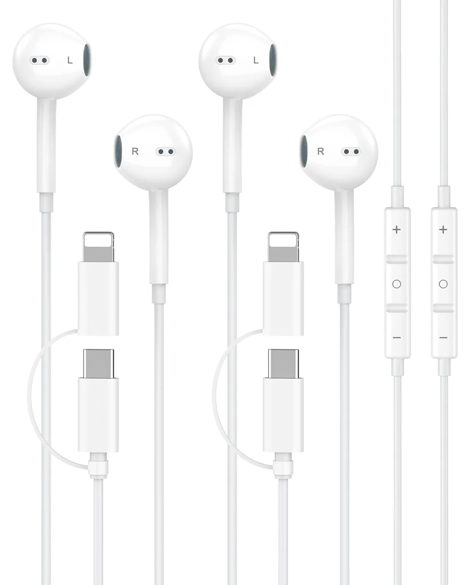  wamaxlink 20W-VCKUS-145 2-in-1 Lightning USB-C Wired Earbuds Off White — product photo
