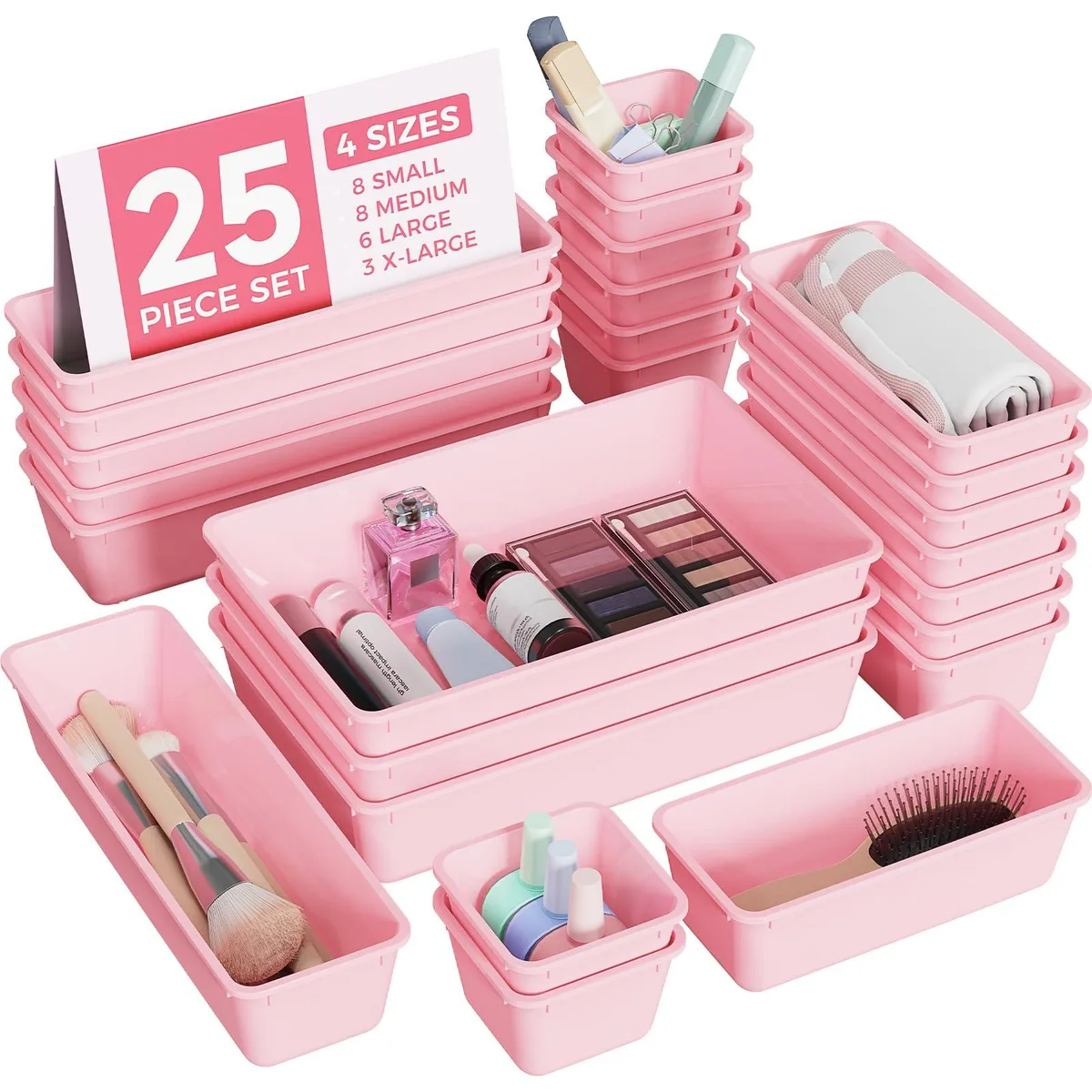 BiuLeon 25 PCS Vanity Organizer Set Pink 8.8 x 5.5 x 1.9 in — product photo