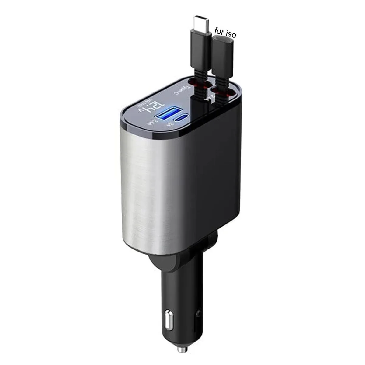 TROPRO TROPRO Retractable Car Charger 2 USB Ports Digital Display 66W 12-24V — product photo