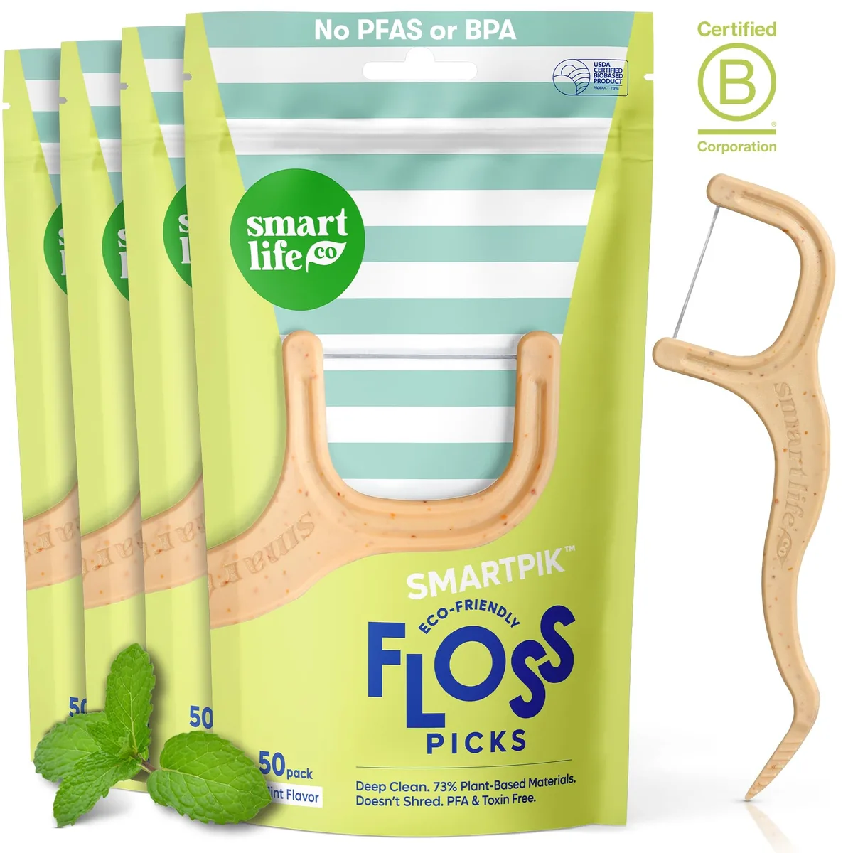 White rectangular box containing 200 mint floss picks