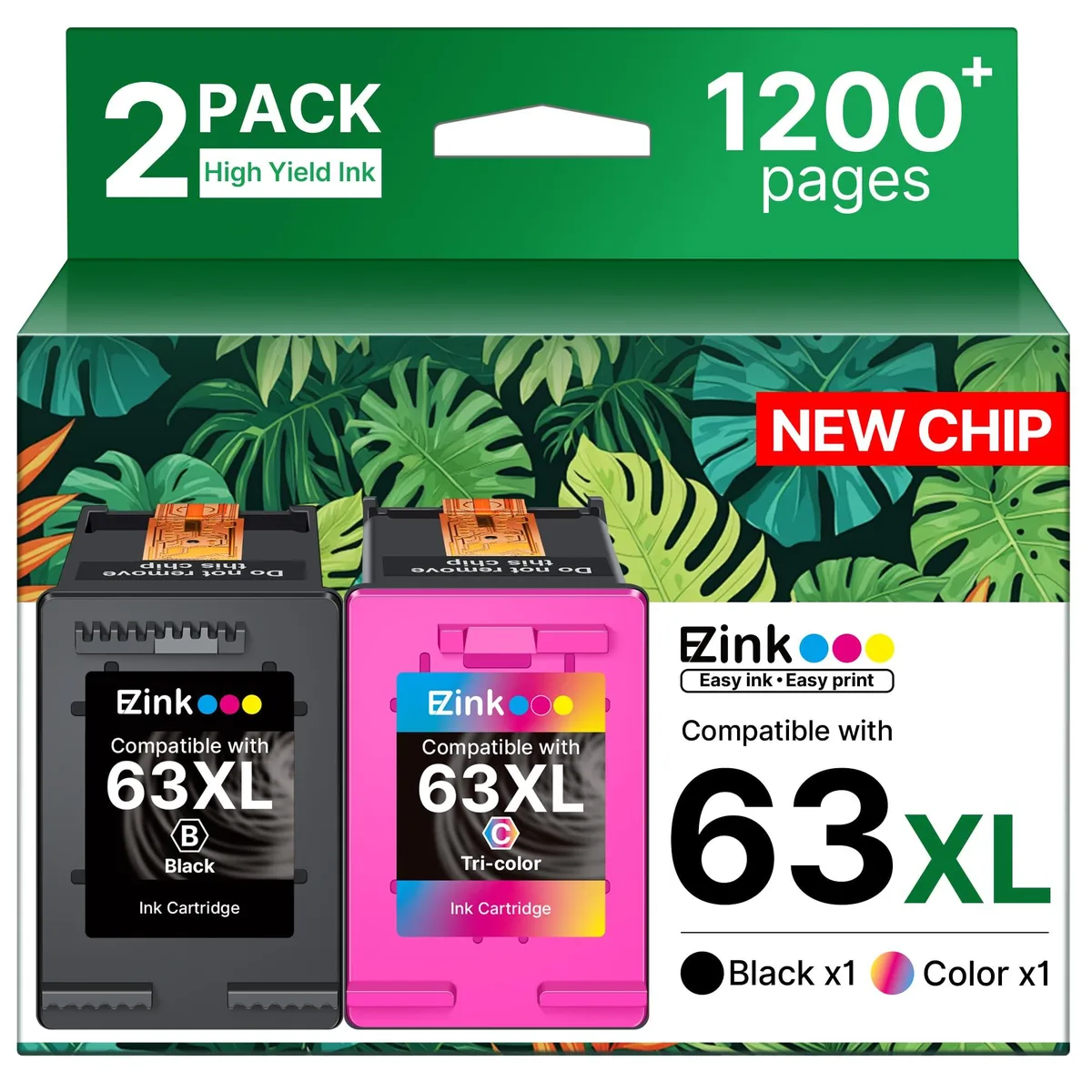 Two rectangular ink cartridges, one black and one colour, in a clear blister pack