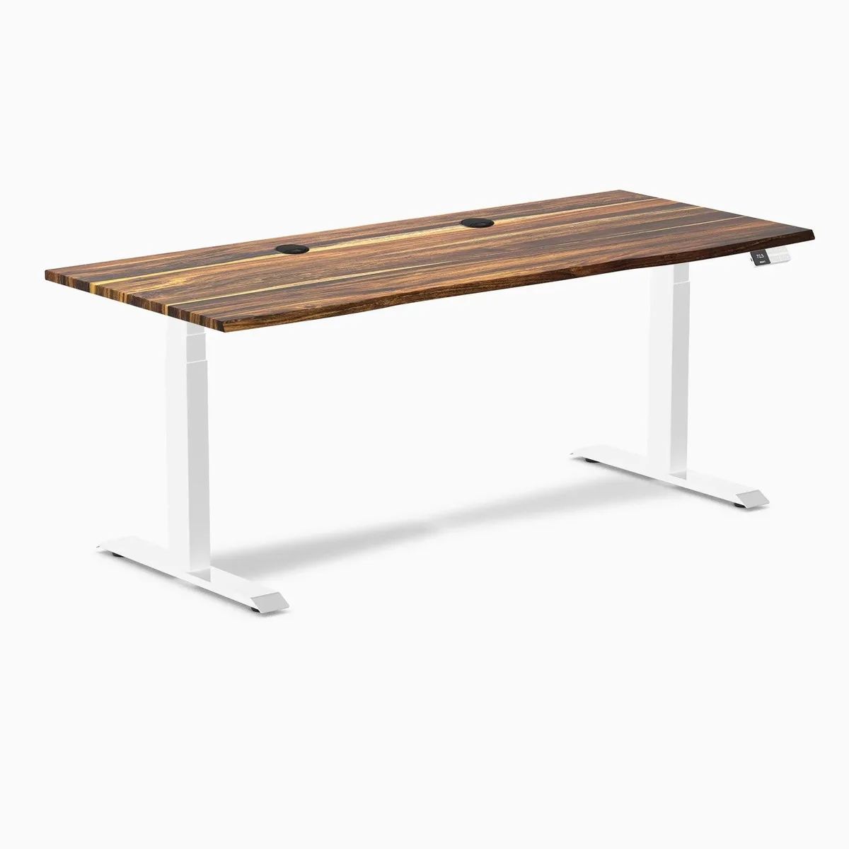 Desky Desky Dual Hardwood Sit Stand Desk Pheasantwood 72 x 30 in White — product photo