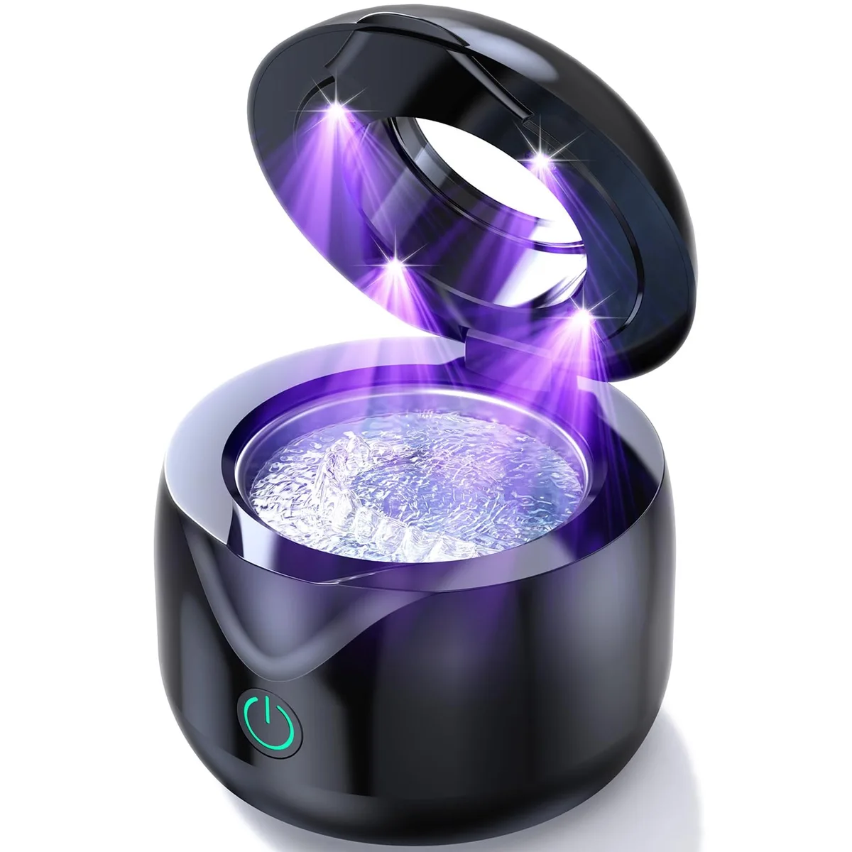 Gloss black ultrasonic cleaning pod with UV lamps, 200 ml capacity