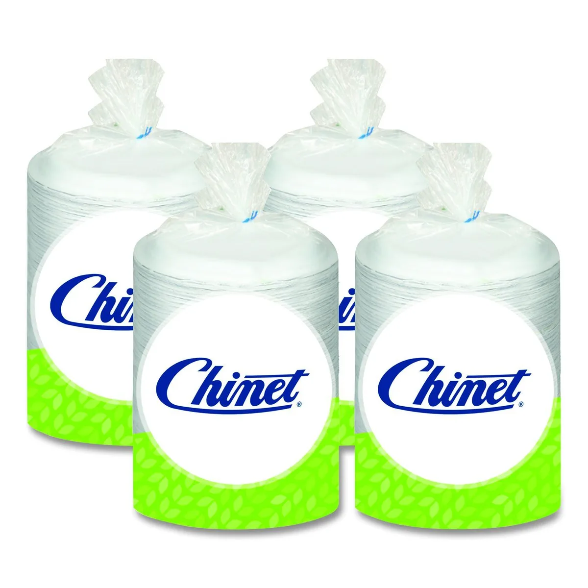 White round plastic plates in bulk packaging