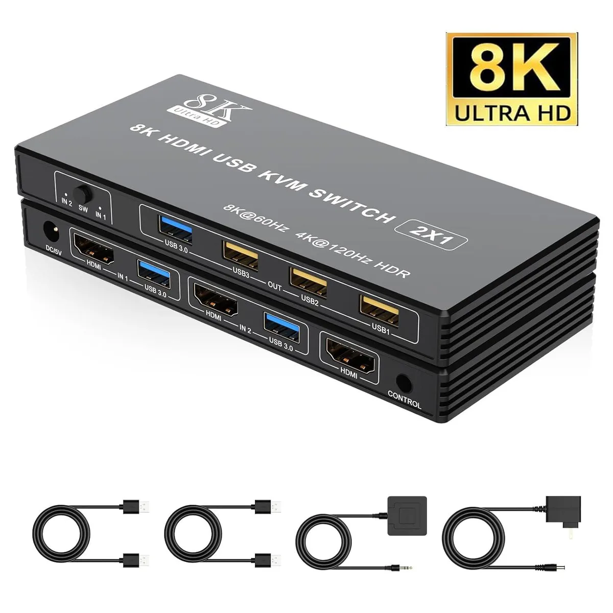 WRIARICH WRIARICH USB 3.0 HDMI KVM Switch 1 Monitor 2 Computers 8K@60Hz 4K@120Hz — product photo